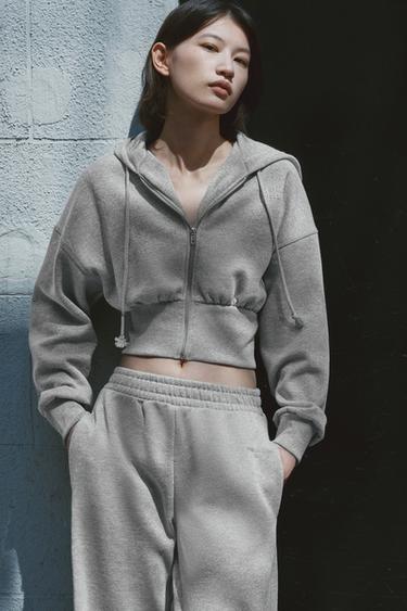 METALLIC THREAD CROP HOODIE - Grey marl by Zara