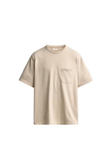 STRIPED JACQUARD POCKET T-SHIRT - Grey / Natural by Zara