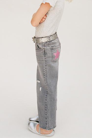 JEANS WIDE LEG CORAZÓN Y ESTRELLA - Gris de Zara