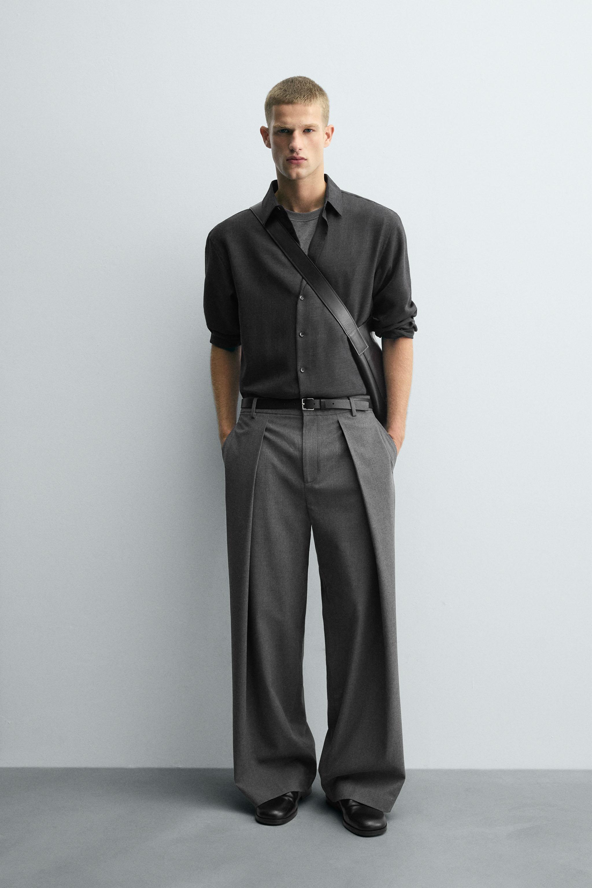Zara - Relaxed Fit Pleated Pants - Gray - 32 (Us 32) - Man Zara - Relaxed Fit Pleated Pants - Gray - 32 (Us 32) - Man