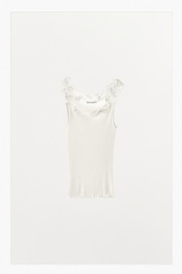 توب مغزول بنسيج RIB ودانتيل - خَام by Zara