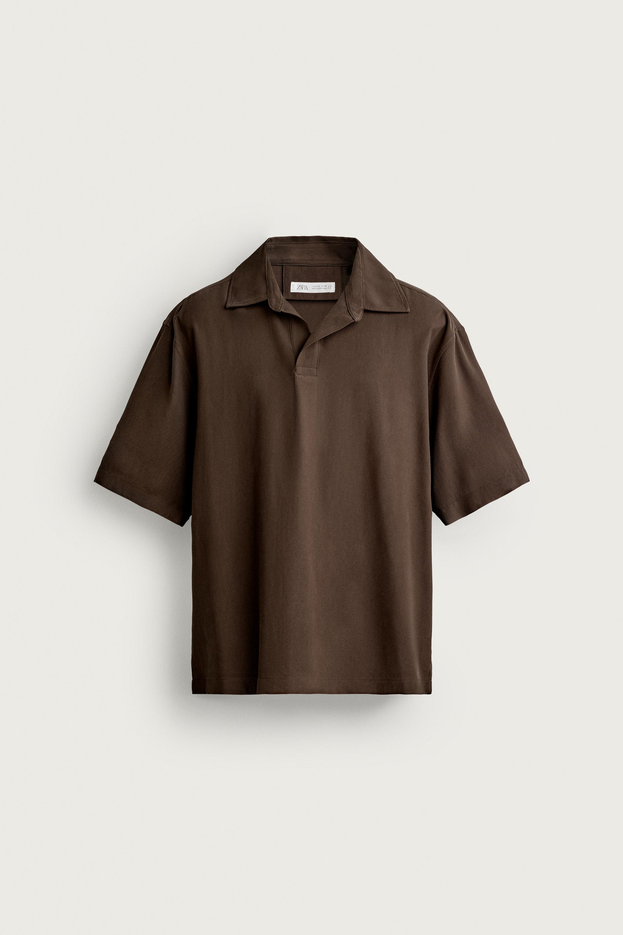 RELAXED FIT FLOWY POLO SHIRT — Brown