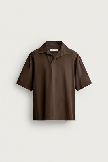 חולצת פולו נשפכת בגזרת RELAXED FIT - חום של Zara