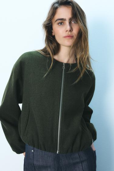 Zara ELASTICATED TRIM SOFT BOMBER JACKET - Khaki