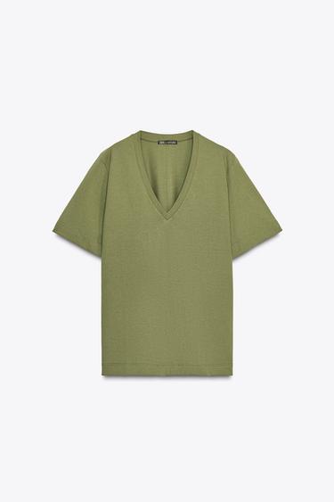 CAMISETA ALGODÓN BÁSICA - Khaki de Zara - Imagen 0