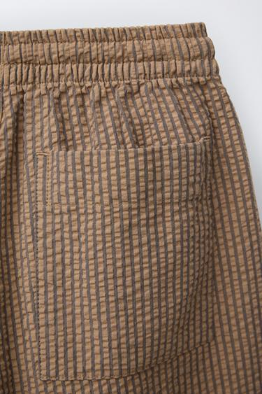 PANTALON BAGGY RAYÉ TEXTURÉ - Marron clair de Zara - Image 3