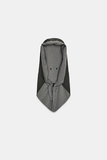 Zara CONTRASTING PLAID HOOD - taupe brown
