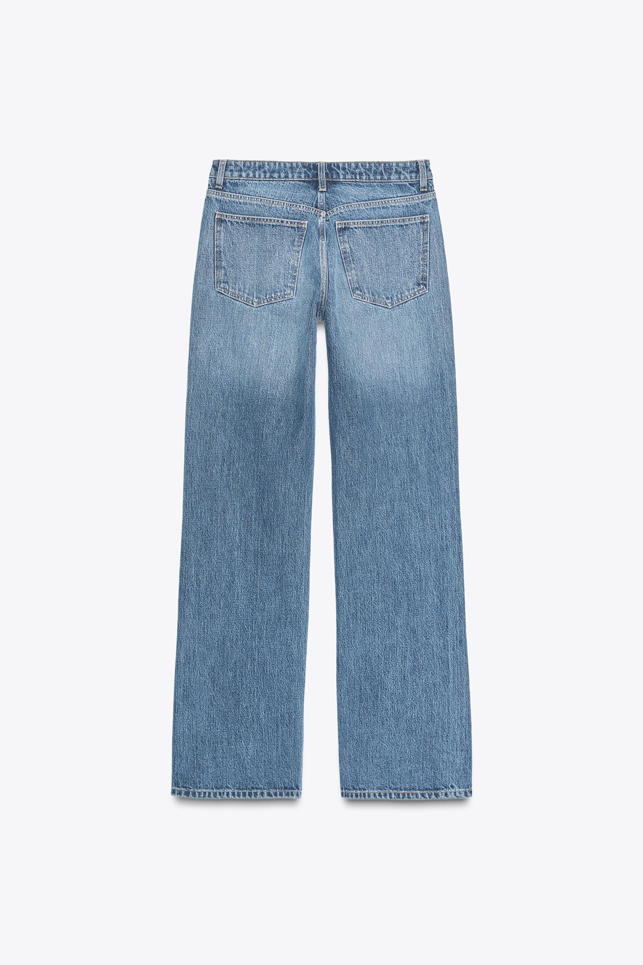 ZARA TRF WID LEG コントラストミッドライズデニムパンツ ミッドライズ WIDE-LEG TRF デニムパンツ - ライトブルー | ZARA