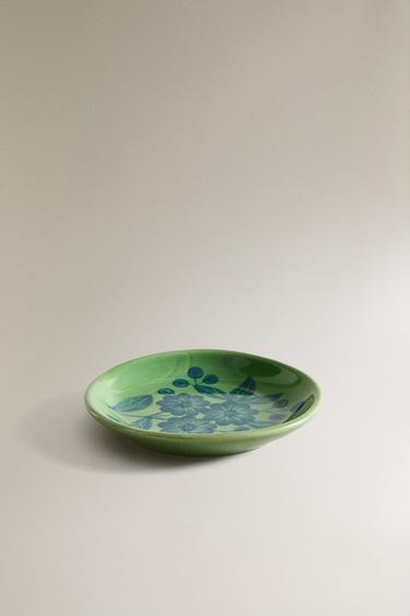 FLORAL STONEWARE SIDE PLATE - Blue / Green by Zara - Image 1