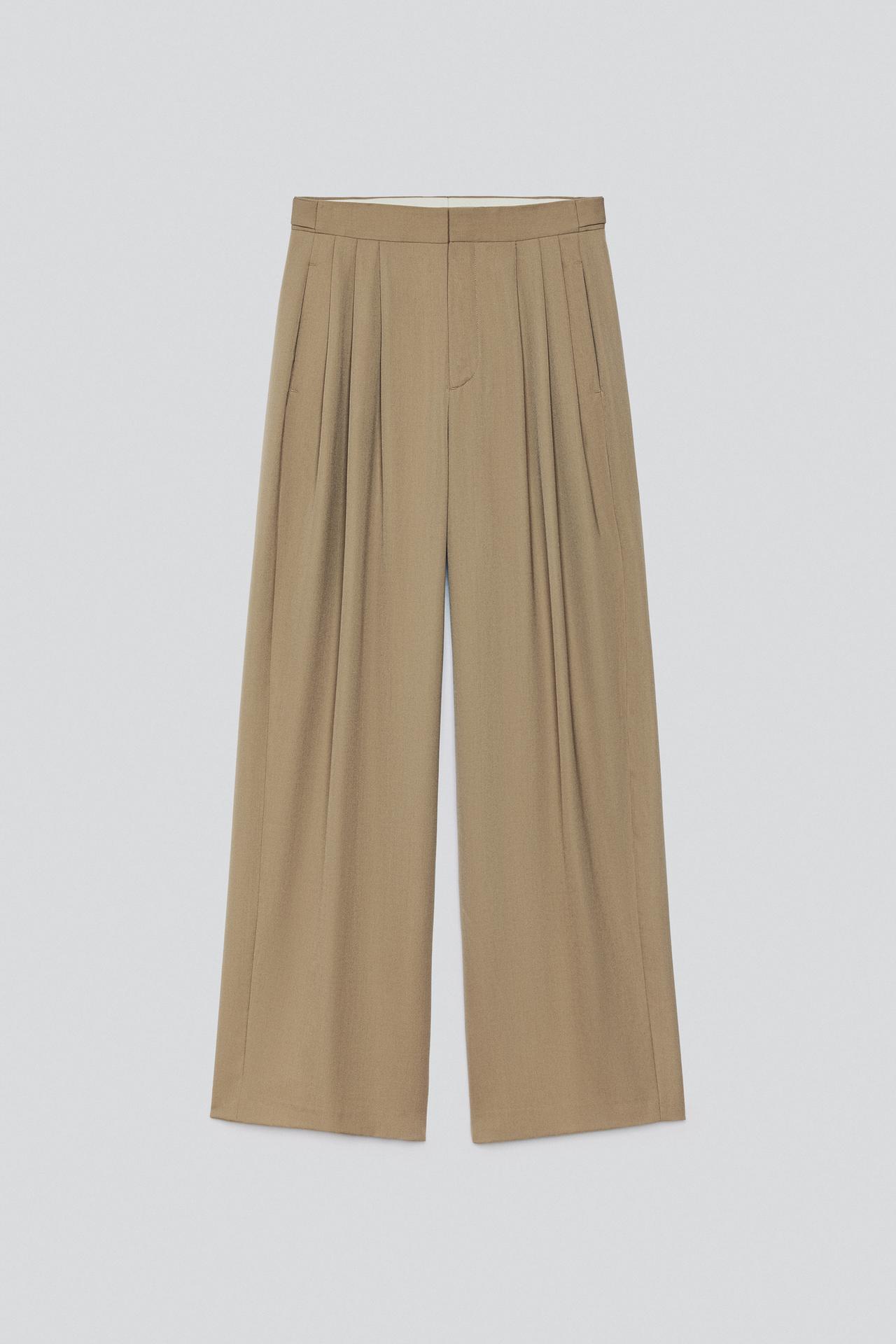 RELAXED FIT PLEATED SUIT PANTS — Khaki