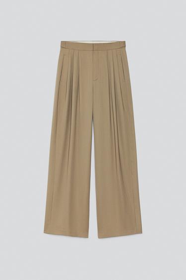 RELAXED FIT PLEATED SUIT PANTS — Khaki 1