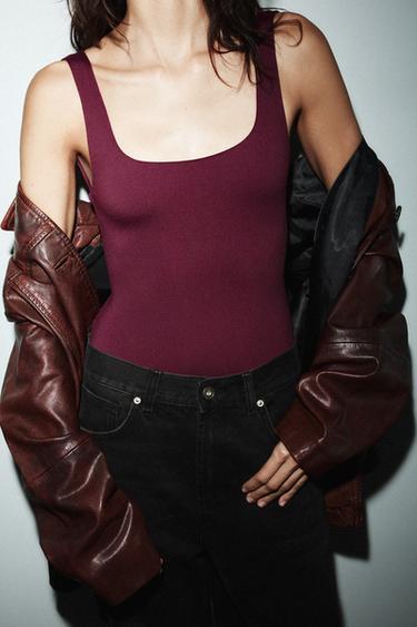 POLYAMIDE STRAPPY BODYSUIT - Wine by Zara