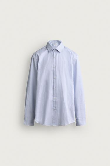CAMISA SLIM FIT ESTRUTURADA COM LISTRAS - Azul-celeste da Zara - Imagem 0