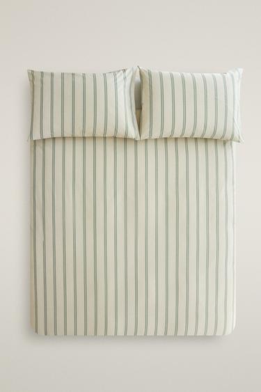 PERCALE STRIPED DUVET COVER (300 THREAD COUNT) - Ecru by Zara