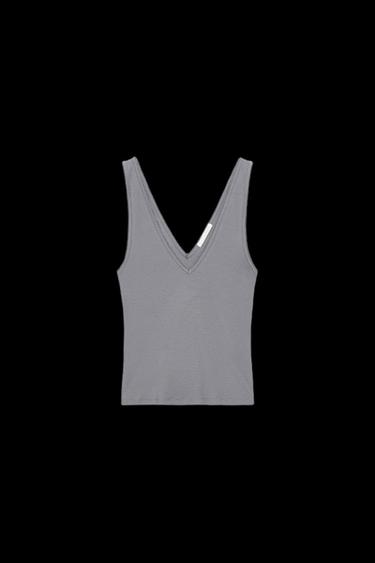 TOP ESCOTE PICO RIB - Azul / Gris de Zara - Imagen 0