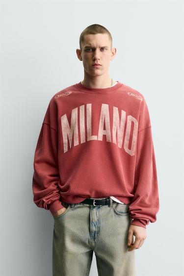 WASHED CONTRAST PRINT SWEATSHIRT - Mid-red by Zara