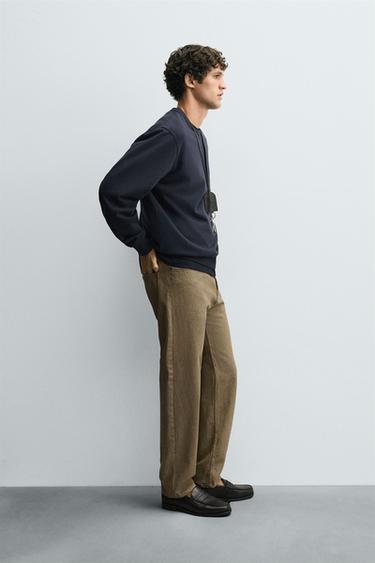 PANTALON REGULAR FIT COTON - Marron clair de Zara - Image 3
