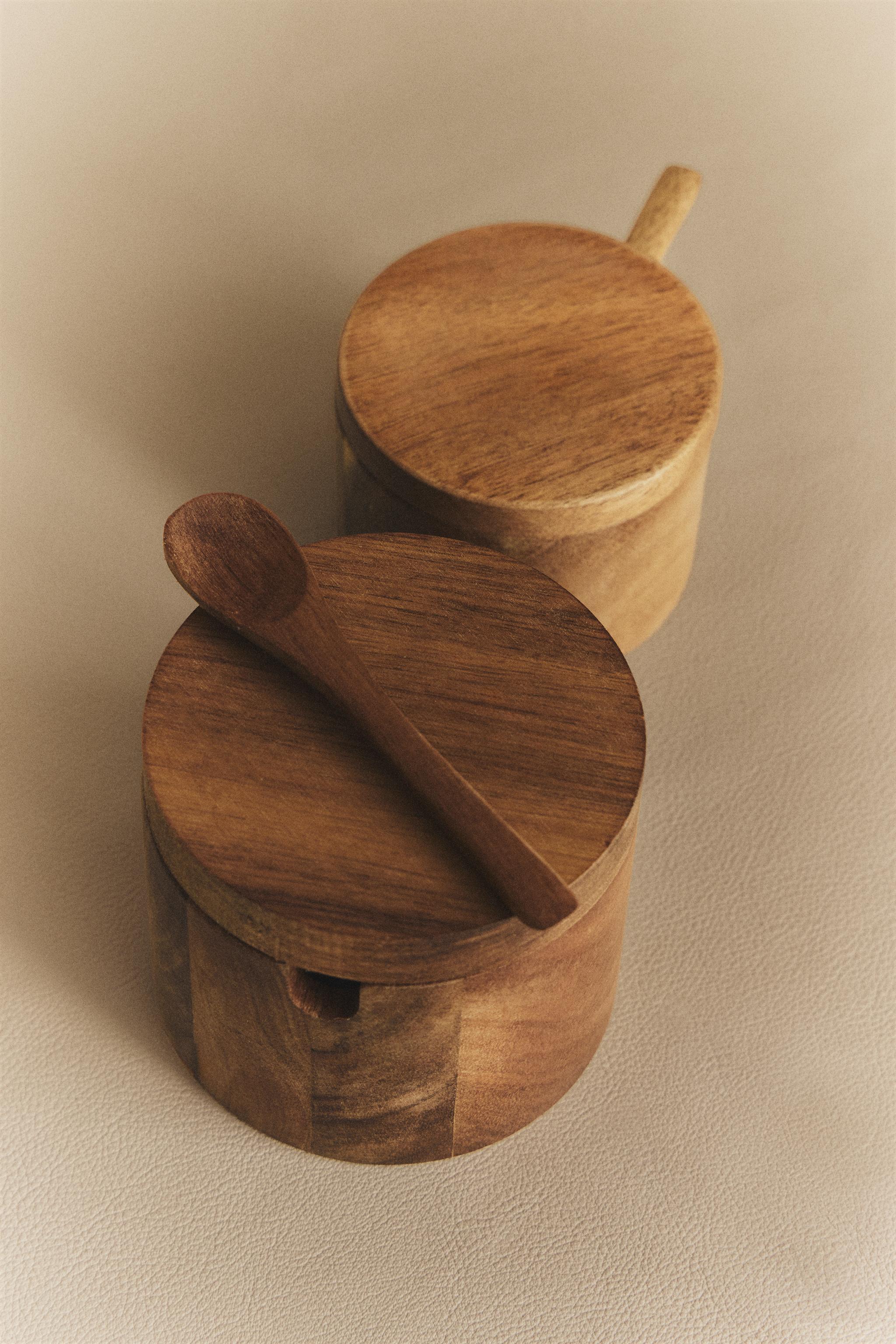 WOODEN SUGAR BOWL WITH SPOON