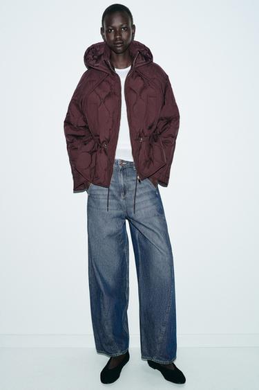HOODED PUFFER JACKET - Burgundy by Zara