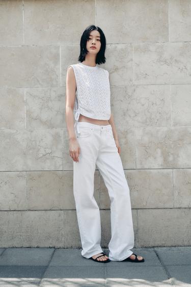 TRF WIDE-LEG LOW-RISE JEANS - White by Zara