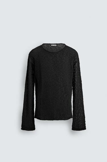 TEXTURED OPEN-KNIT JUMPER - Black by Zara