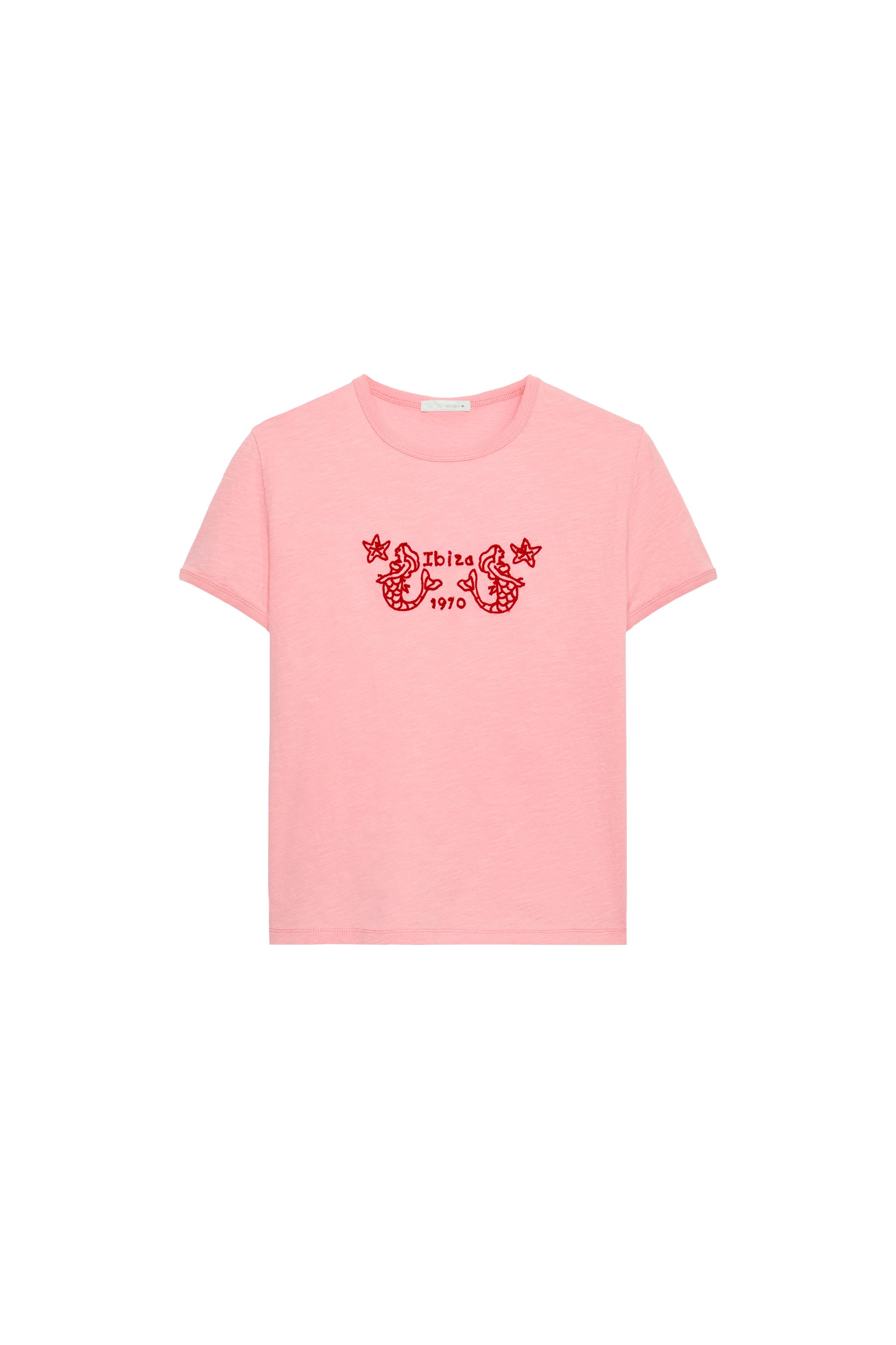 EMBROIDERED SHORT SLEEVE T-SHIRT - Pink | ZARA United States