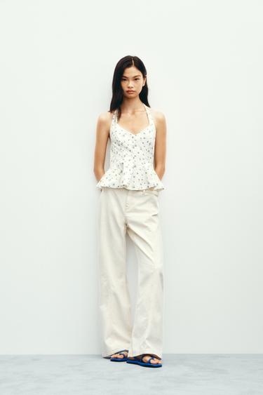 Zara Z1975 系列靴型高腰繫腰帶牛仔褲 - 裸色