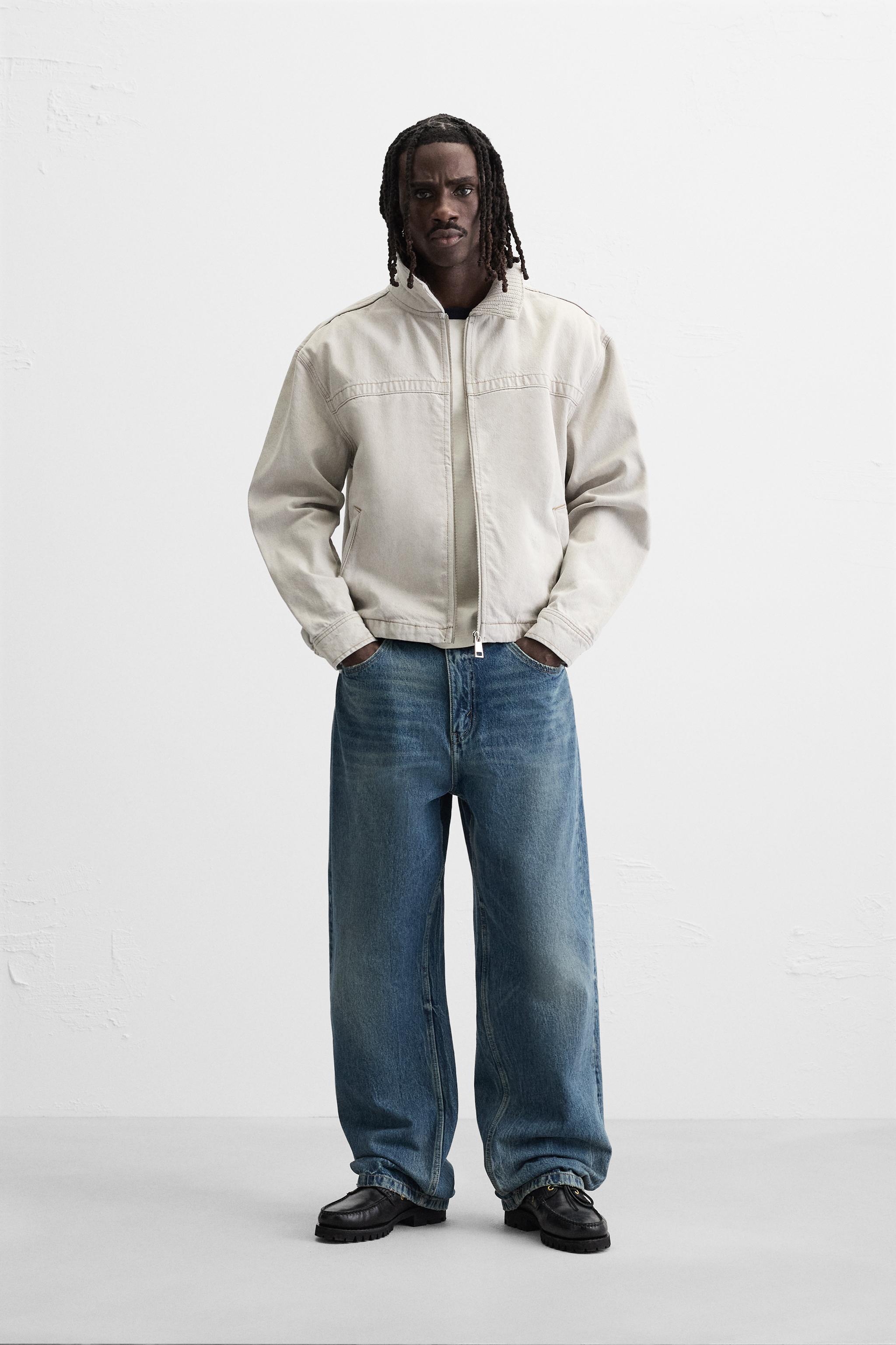 VESTE EN JEAN AVEC COL MATIÈRES VARIÉES