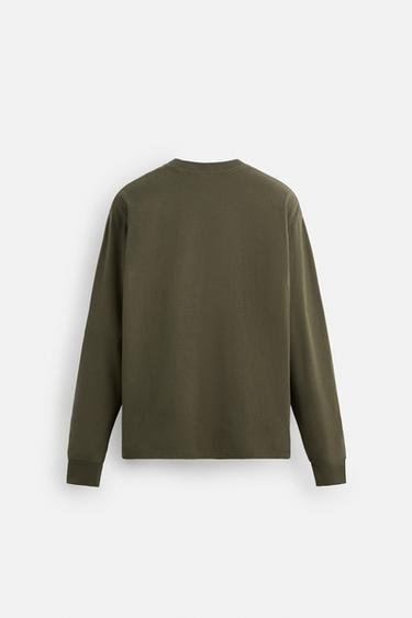 Zara MEDIUM WEIGHT LONG SLEEVE T-SHIRT - Brown / Green