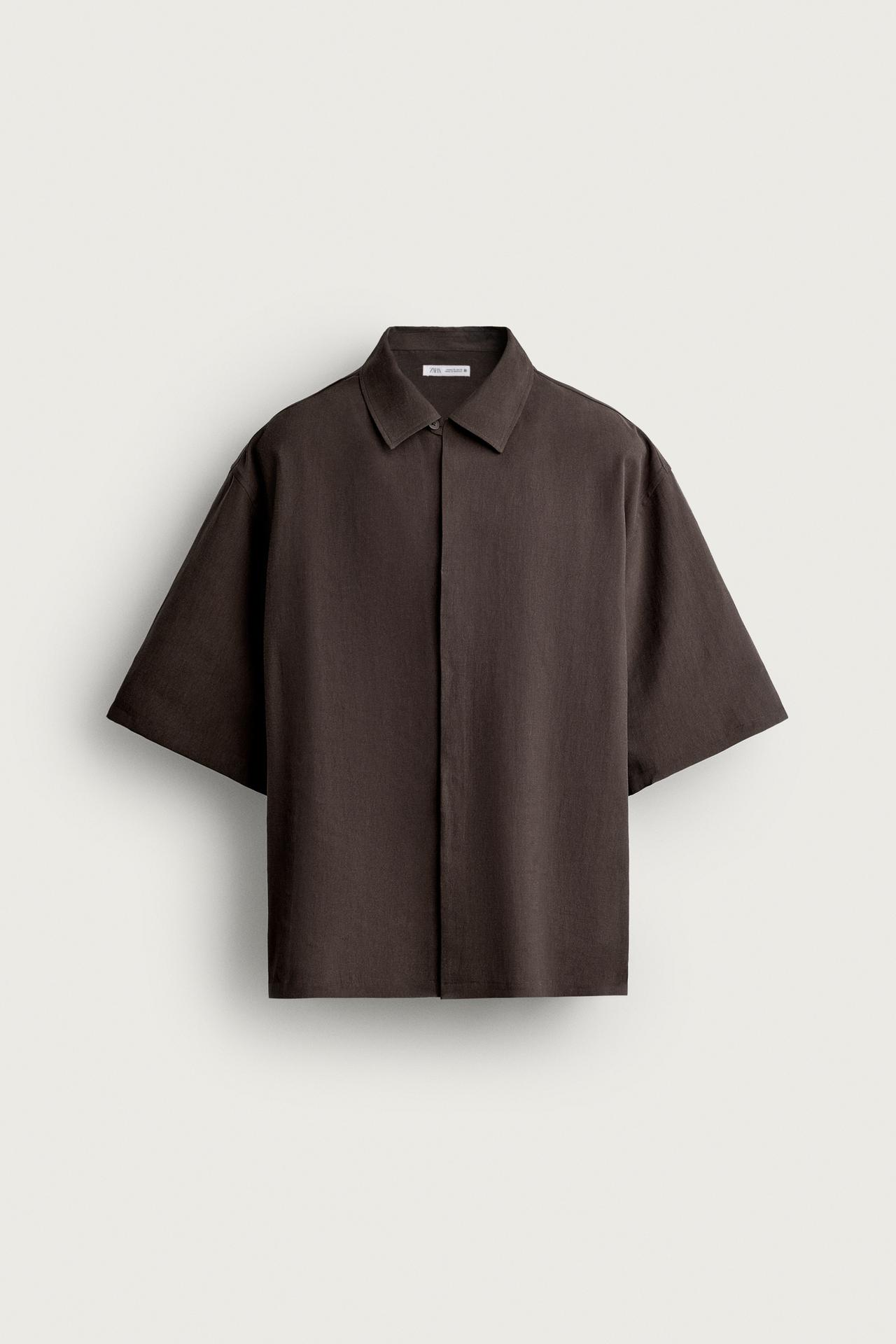 RELAXED FIT FLOWY SHIRT — Brown