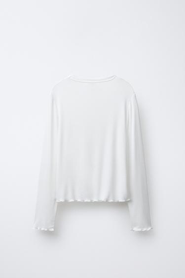 T-SHIRT CÔTELÉ À PAILLETTES - Blanc de Zara - Image 1