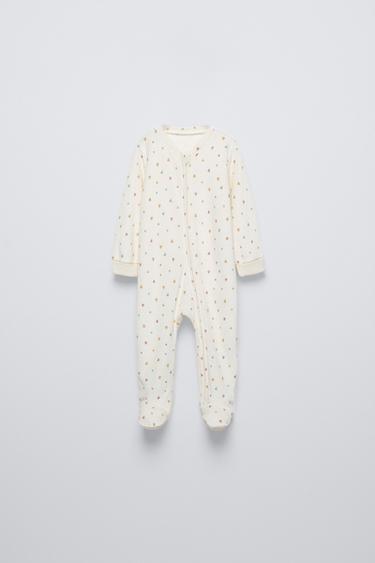 Zara VELOUR HEART ONE PIECE PAJAMAS - Ecru
