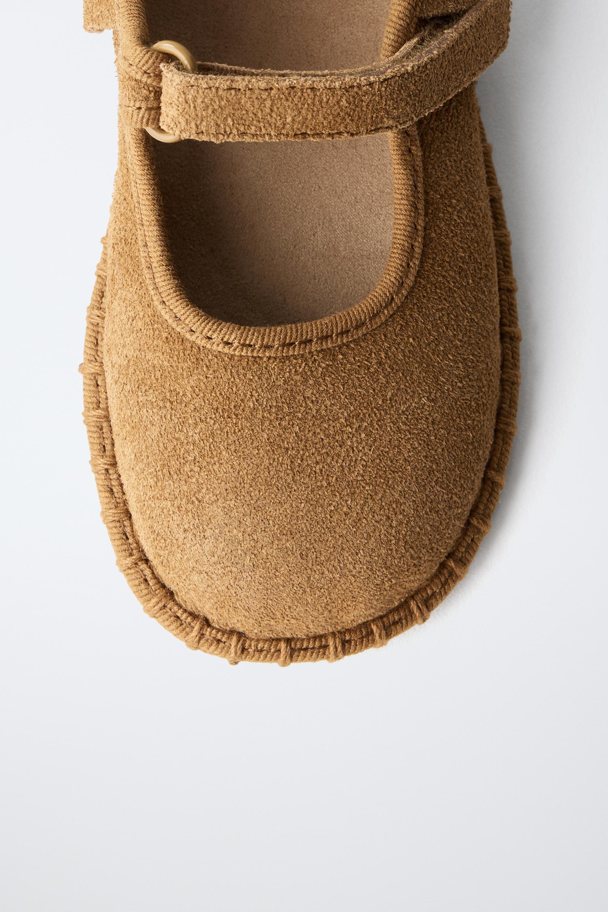 Обувь Zara LEATHER FRINGED BAREFOOT BALLET FLATS — фото 6