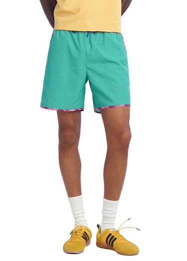 LONG CONTRAST CHECK SWIMMING TRUNKS - Green by Zara