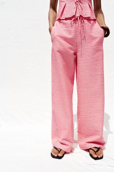 PANTALON LARGE RAYÉ - Rose de Zara - Image 1