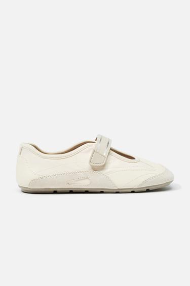 Zara 撞色芭蕾鞋 - 米白色