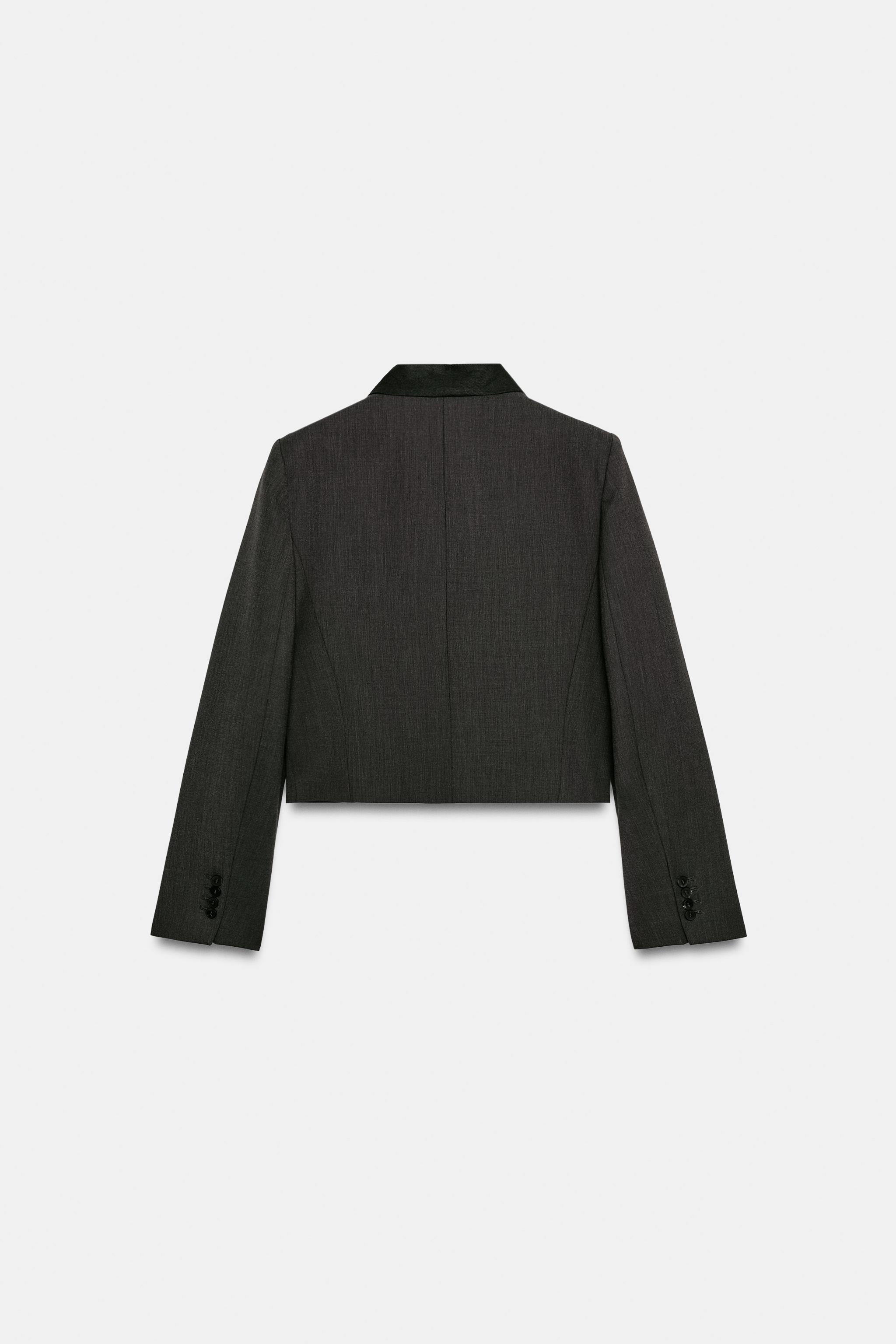 Zara ZW COLLECTION CONTRAST COLLAR CROPPED BLAZER — фото 9