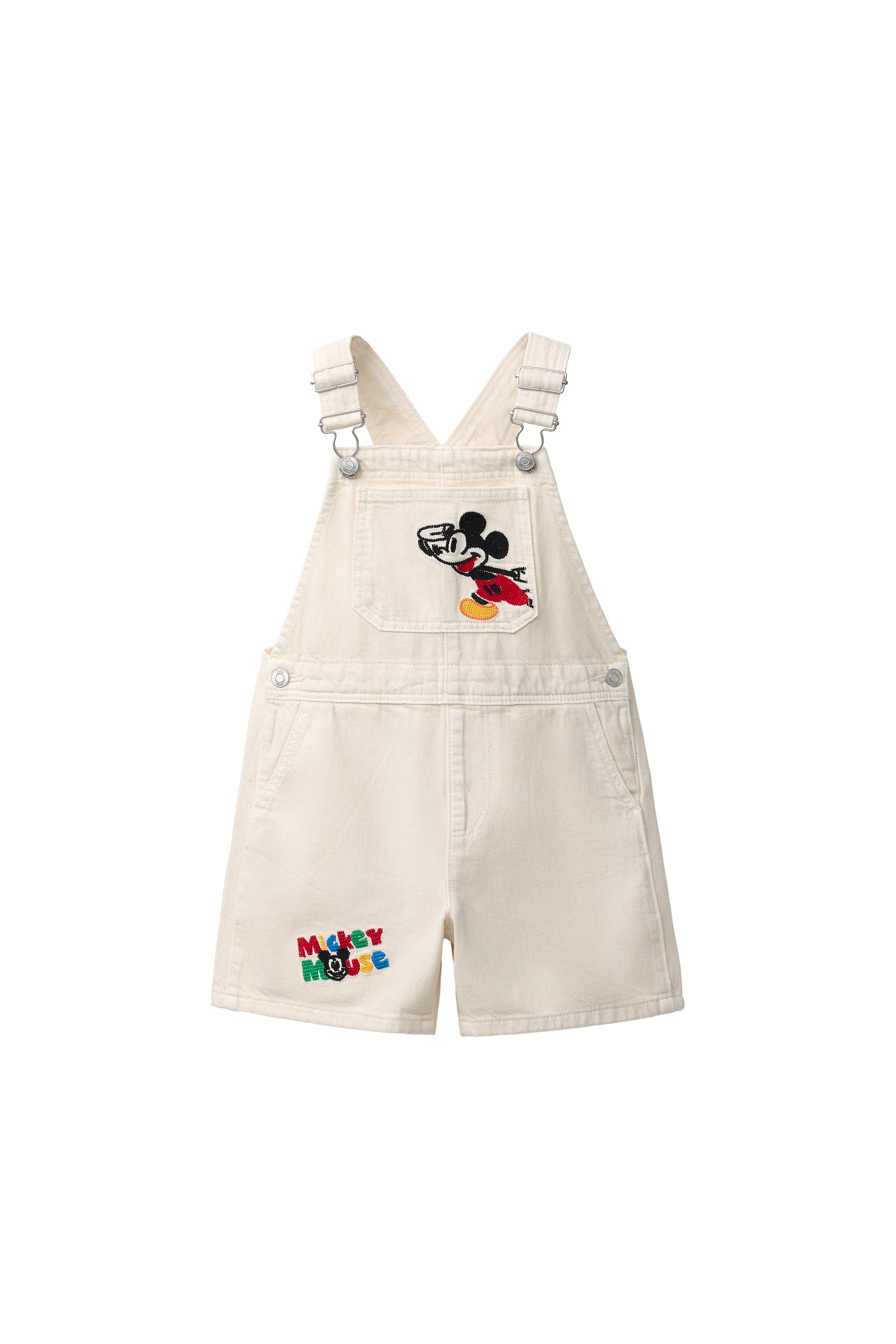 MICKEY MOUSE © DISNEY EMBROIDERED TWILL OVERALL SHORTS - Ecru