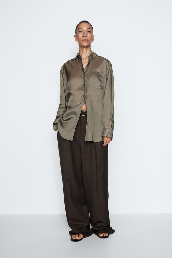 Flowing satin shirt with pocket - STUDIO from Zara - $180
