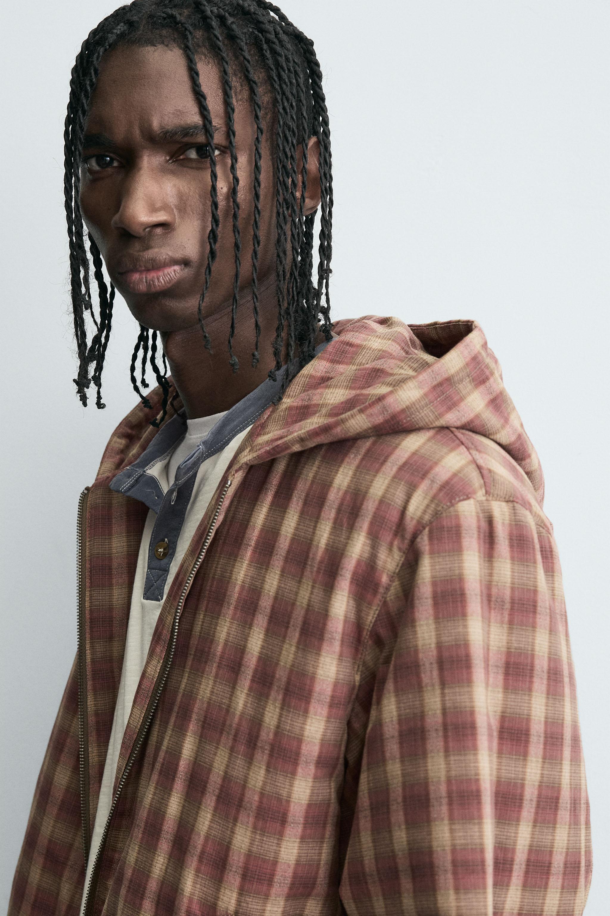 フード付きチェック柄ジャケット - レディッシュ | ZARA Japan