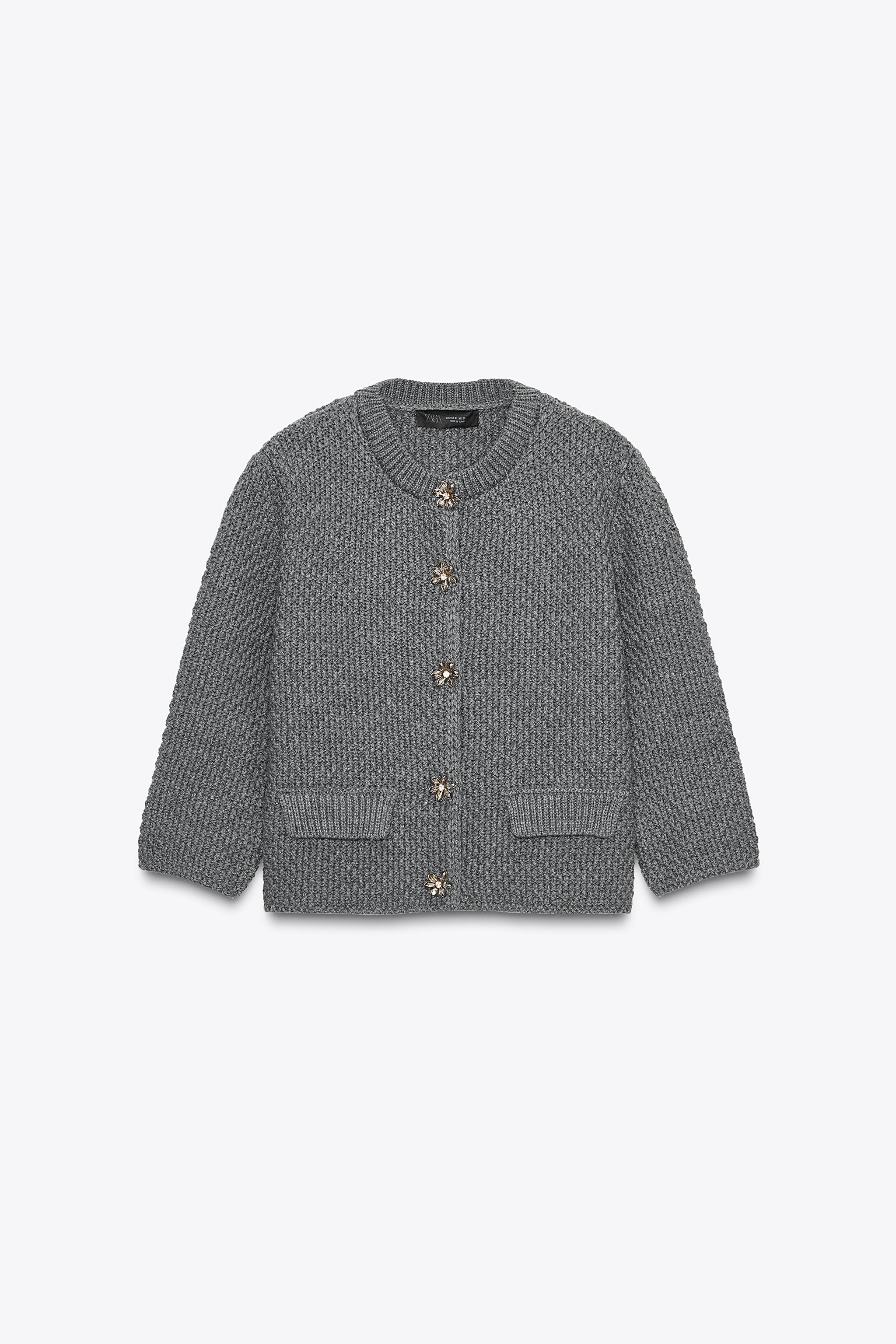 ジュエルボタン付きニットジャケット - グレー | ZARA Japan / 日本