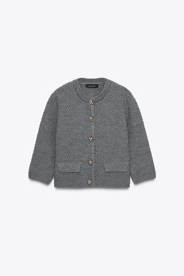 CARDIGAN WITH RHINESTONE BUTTONS - Grey by Zara - Image 5