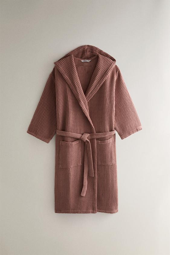 COTTON WAFFLE-TEXTURE BATHROBE - Pale pink by Zara - Image 0