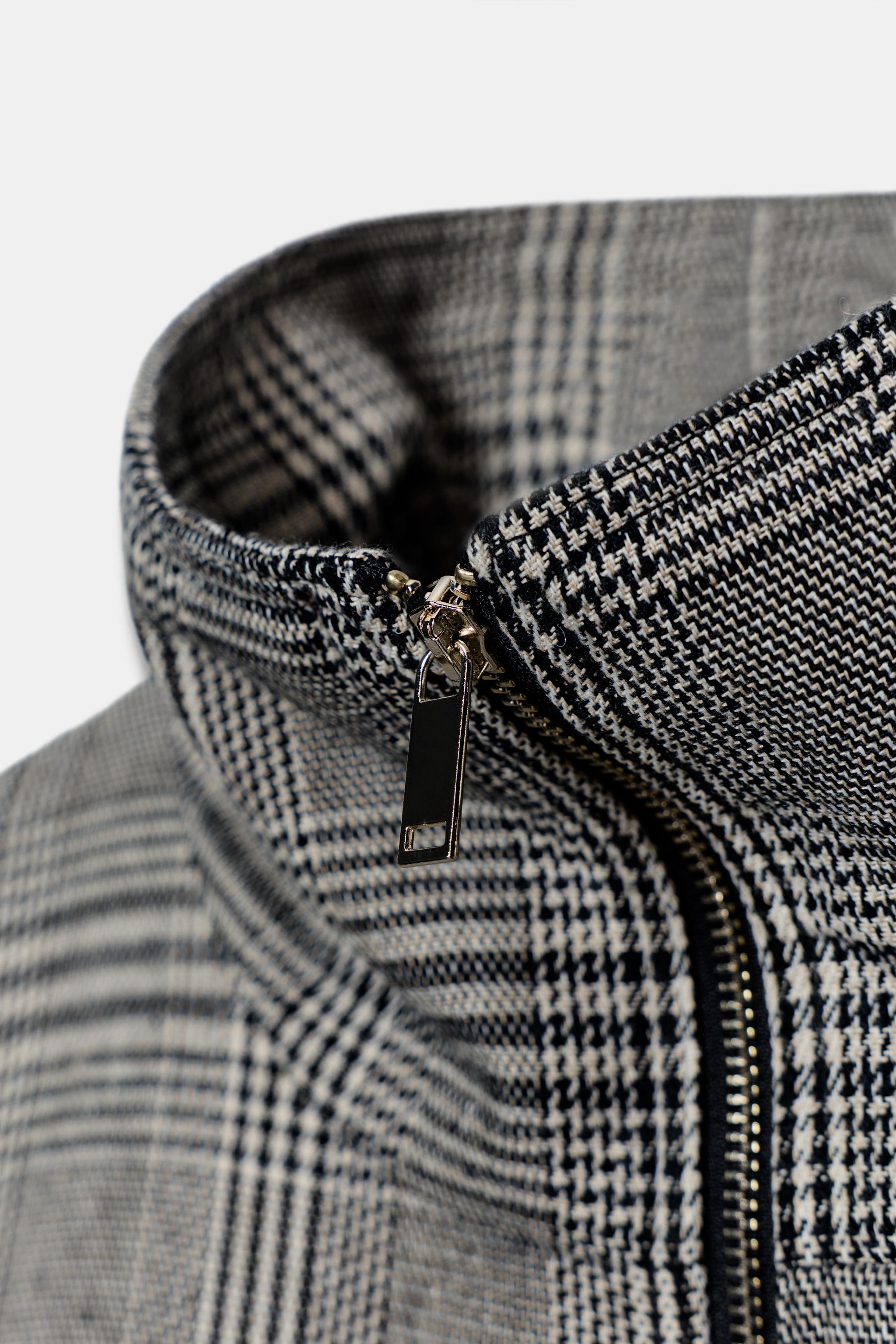 ハウンドトゥース柄ボンバージャケット - エクリュ/ブラック | ZARA