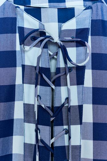 ZW COLLECTION CHECKED TIE DRESS - Blue by Zara - Image 8