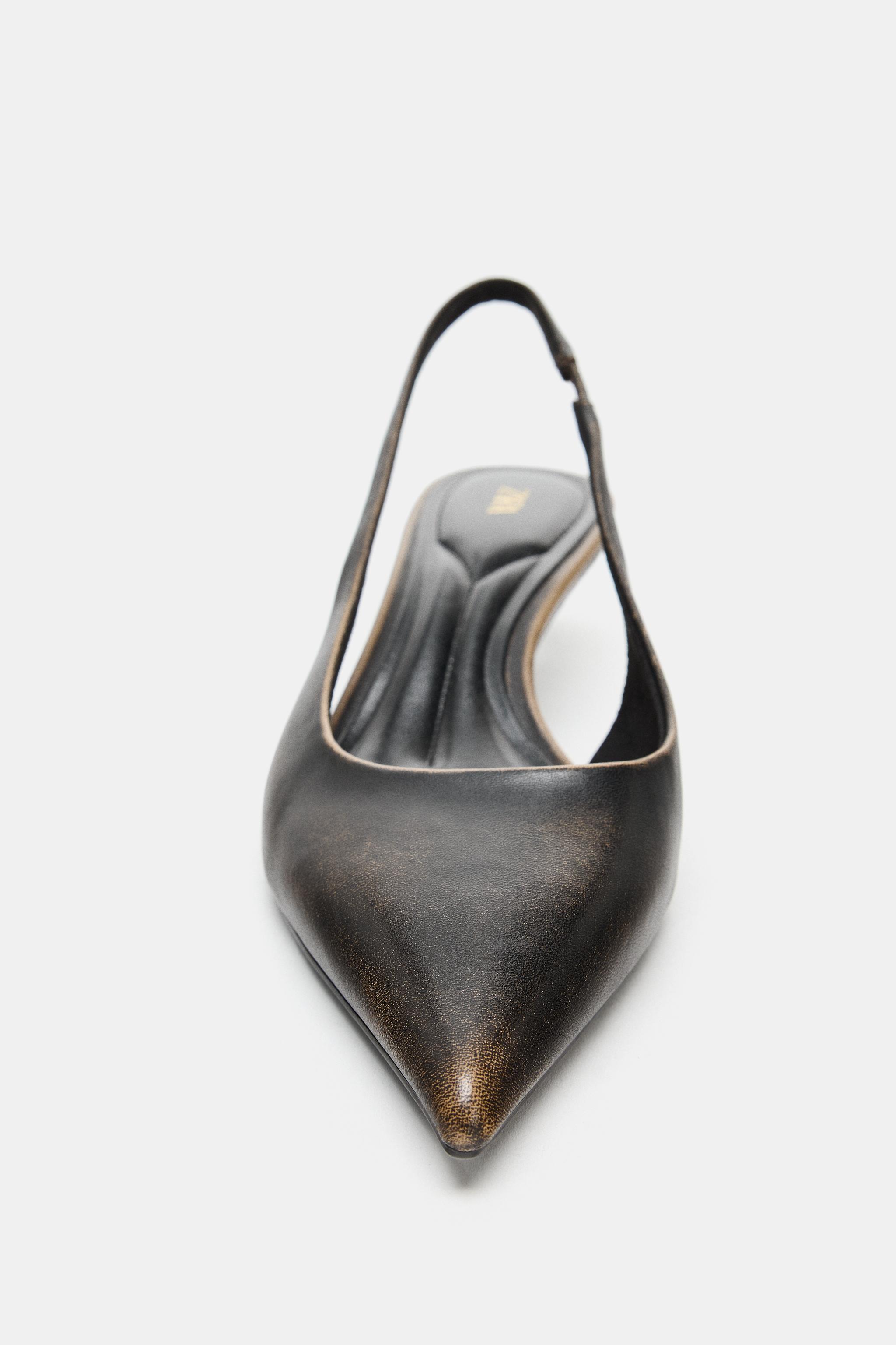 レザー スリングバックシューズ - ブラウン | ZARA Japan / 日本