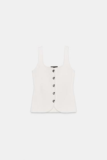TOP PUNTO BOTONES METÁLICOS - Blanco de Zara