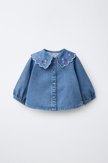 ÁO SƠ MI DENIM THÊU HỌA TIẾT - Xanh dương từ Zara