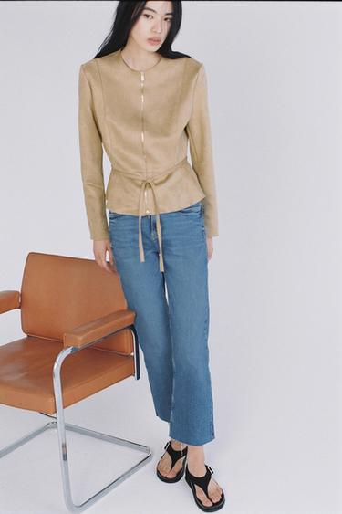 FAUX SUEDE EFFECT PEPLUM JACKET - camel by Zara