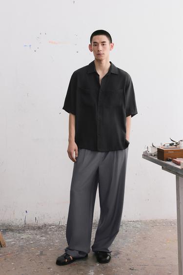 Zara 褶襇飄逸長褲 - 灰色